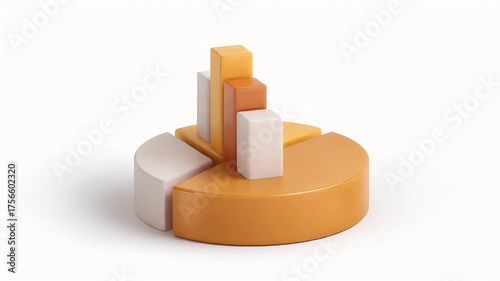 Wooden Pie Chart and Bar Graph on White Background.