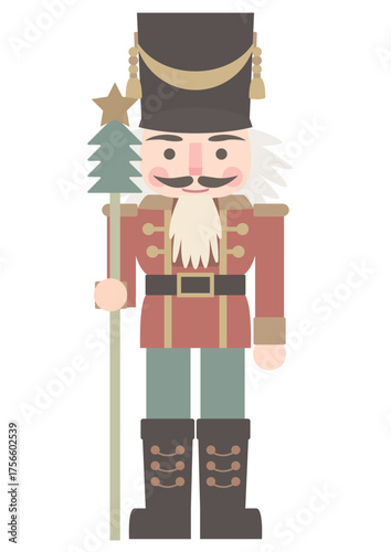 くすみカラーのくるみ割り人形　赤い軍服の兵隊さんのベクターイラスト