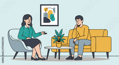 Therapist and patient discussing issues in a calm office setting