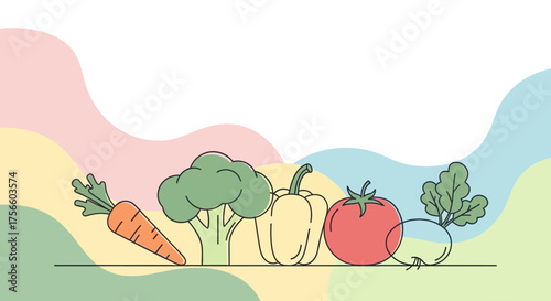 Minimalist Vector Illustration of Vegetables with Organic Style in Soft Pastel Colors