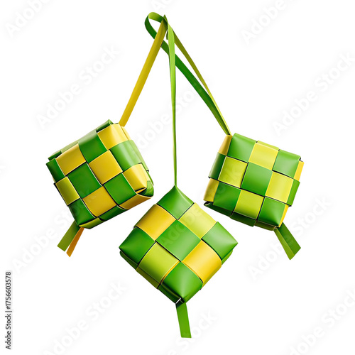 Colorful Ketupat Rice Dumpling Ornament, Generative AI
