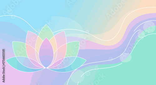 Minimalist Vector Background with Lotus Flower in Pastel Colors in Abstract Style for Wellness and Spiritual Design