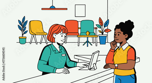 Patient checking in at a doctor s office reception desk