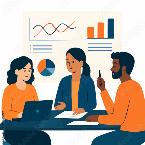 Team Discussing Information During Decision-Making Meeting Vector