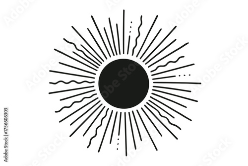 Abstract sunburst illustration with rays and circular center  
