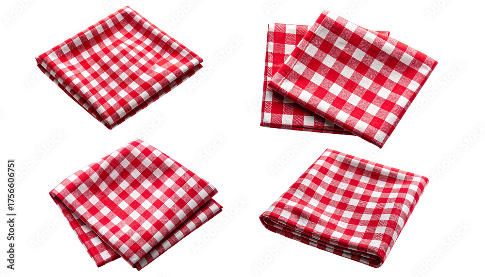 Fototapeta premium Red and White Checkered Napkin Set Isolated on a Transparent Background