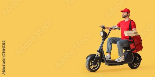 Male courier with pizza rid...