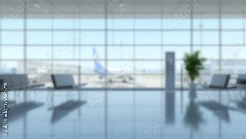 Airport Lounge with Airplane View on Tarmac Blurred