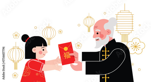 Chinese New Year Red Envelope Gift, Asian Tradition, Fortune, Lunar New Year Illustration