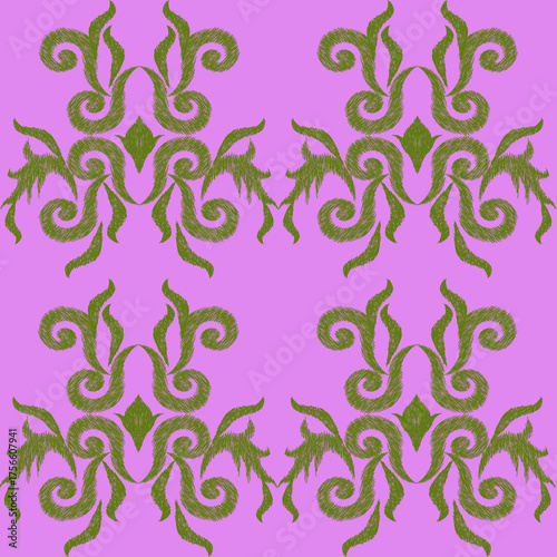 Ikat-style damask patterns in various vibrant and earth-toned colors, featuring a textured, handcrafted look perfect for textiles or wallpaper.