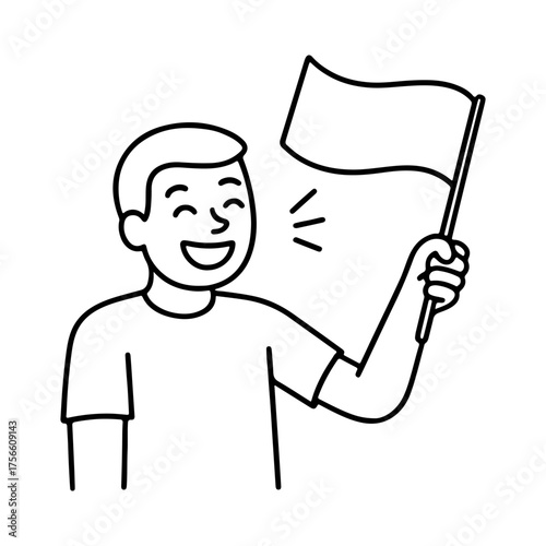 outline icon happy man waving a flag vector on a white background
Vector icon on a white background