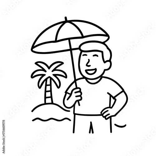 outline icon man with a sun umbrella vector on a white background
Vector icon on a white background