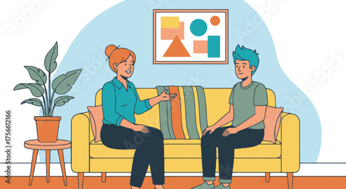 Therapist and patient in a counseling session on a couch