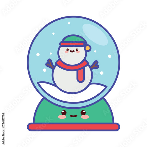 Cute Kawaii Snowglobe Snowman Illustration