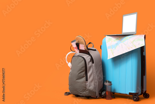 Suitcase, backpack with tra...