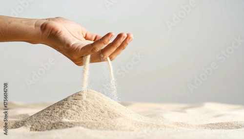 Sand flowing gently from hand to ground symbolizing letting go, reflection, and inner peace