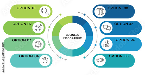 Set of Circular and Semi-Circular Infographic Chart Templates with 3–8 Options for Reports, Presentations, and Business Analysis