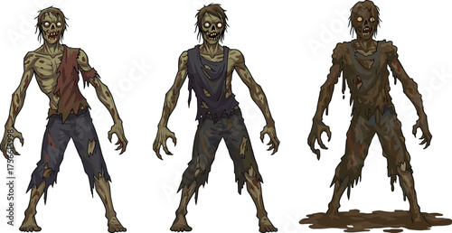 PrintCreepy zombie transformation stages, undead monster evolution, scary horror character design, spooky walking dead artwork, terrifying creature illustration for Halloween, dark fantasy concept