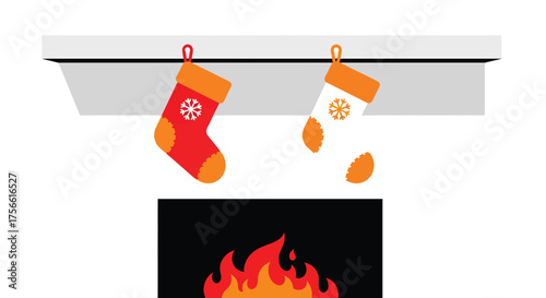 Christmas stockings hanging above fireplace with burning fire creating a cozy and festive atmosphere in a warm and inviting home during the holiday season.