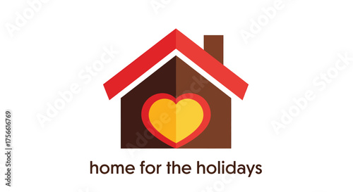 Cozy house with heart symbol represents home for the holidays, evoking feelings of warmth, love, and togetherness during the festive season.