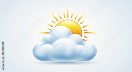 Sun peeking through a fluffy cloud, representing a partly sunny day with a mix of sunshine and cloud cover