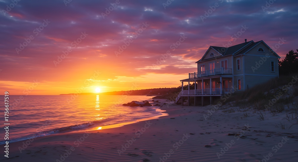 Fototapeta premium Sunset on beachfront home