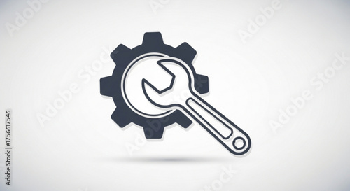 Wrench and gear icon symbol of repair, maintenance, and technical support ideal for engineering, construction, and automotive themes