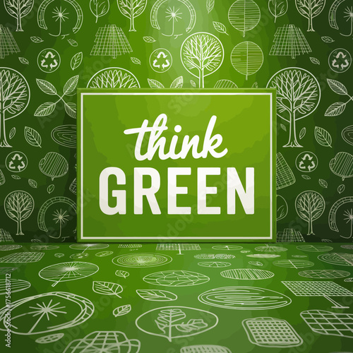 A stylized presentation of the message 'Think Green' invites viewers to reflect on eco-friendly practices and sustainability in their lifestyles and everyday choices.