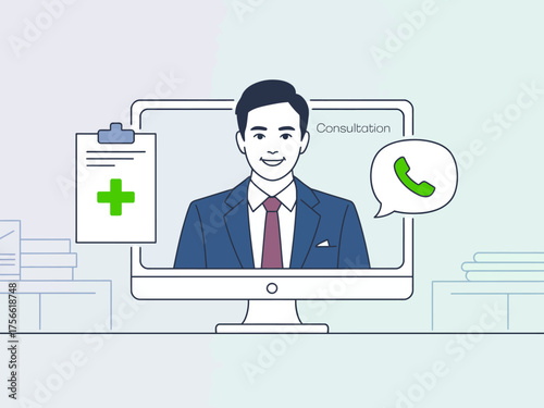 A professional doctor is shown on a computer during a telehealth consultation, highlighting the advanced methods of healthcare delivery using digital communication technologies.