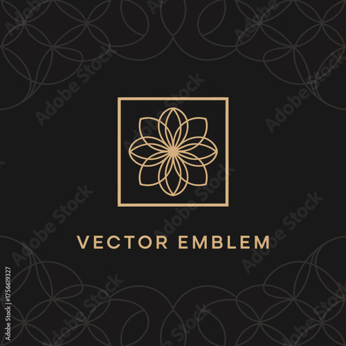 A refined vector emblem showcases an intricate floral design against a black background, ideal for branding or luxury ventures seeking elegance and prestige.