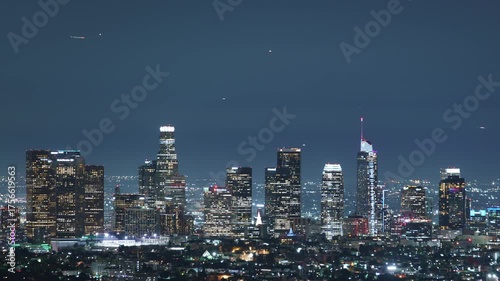 Wallpaper Mural Los Angeles Downtown Skyscrapers Night Telephoto Griffith Park Time Lapse California USA Torontodigital.ca
