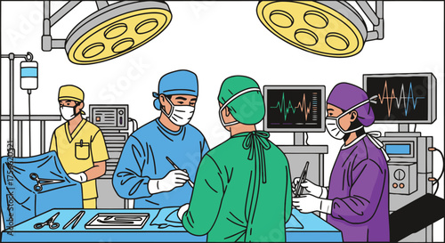 Surgical team gathers around operating table in modern operating room