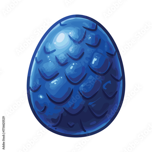 Glossy blue egg with scale-like texture resembling a dragon egg, featuring a shiny surface and intricate details. Vector illustration