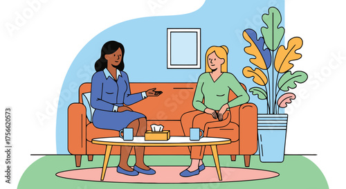 Therapist and client in a counseling session on a couch