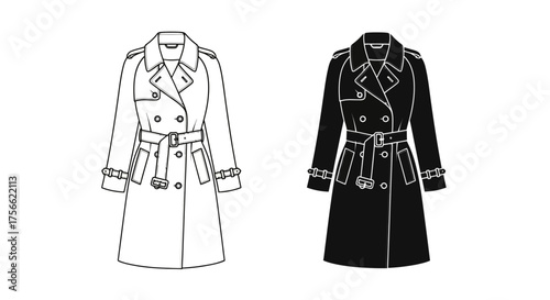 Black and White Trench Coat Illustrations