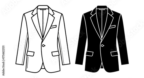 Men's Business Blazer Outline and Solid Icon Set for Formal Apparel