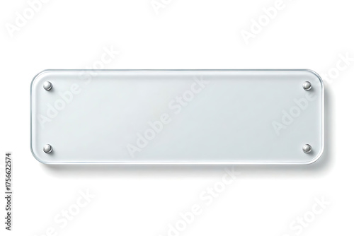 Silver nameplate with clear glass or plastic frame isolated on white background