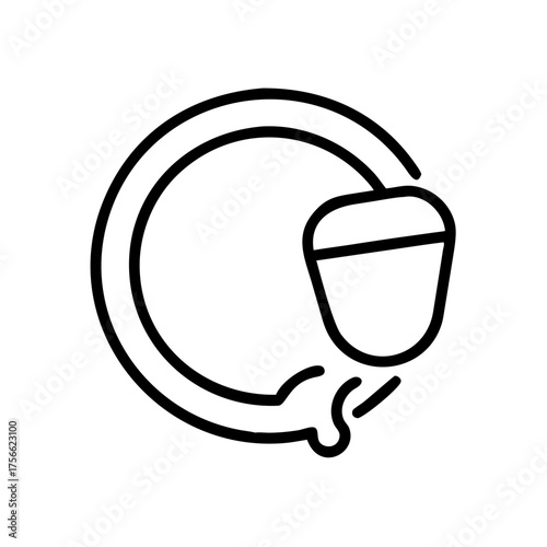 A minimalistic outline of a coffee cup with a drop of coffee on the plate