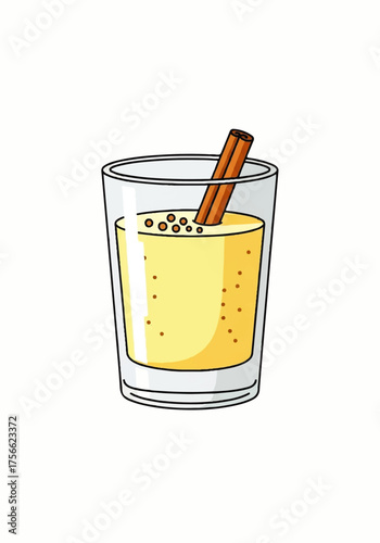 Creamy Eggnog Drink in Glass with Cinnamon Stick