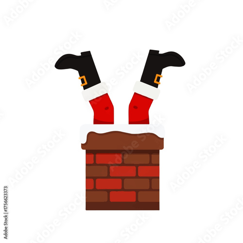 Santa Claus Legs Stuck in Chimney with Snow