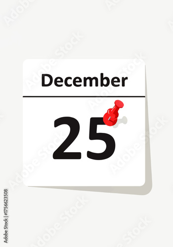 December 25th Calendar Page Marked with a Red Push Pin