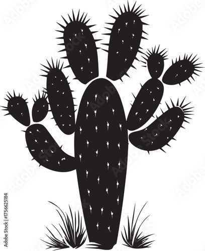 Black Silhouette of a Cactus With Thorns Vector