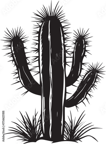 Black Silhouette of a Cactus With Thorns Vector
