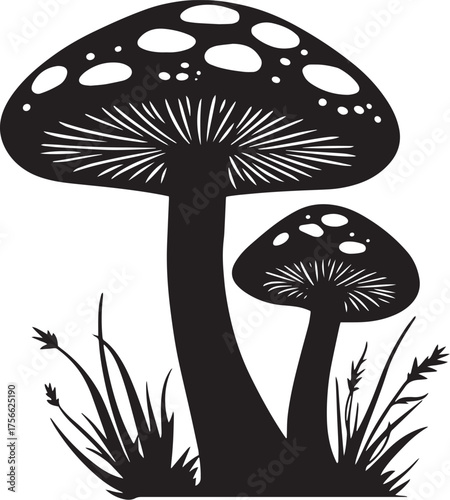 Black Silhouette of a Forest Mushroom Vector