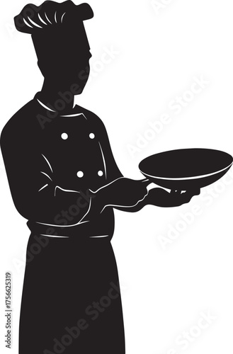 Silhouette of Chef Holding Pan Vector