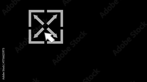 video animation click computer mouse on fullscreen icon button digital, on a transparent background with alpha channel set to zero