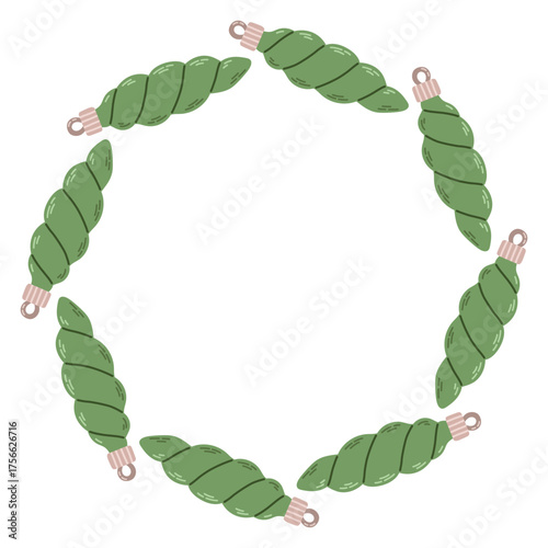 Simple festive round frame with Christmas decor. The simple vector design perfect for Christmas and New Year decorations or holiday greetings.