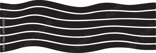 Abstract design featuring bold black wavy lines arranged horizontally in a repeating pattern with flowing rhythm. 