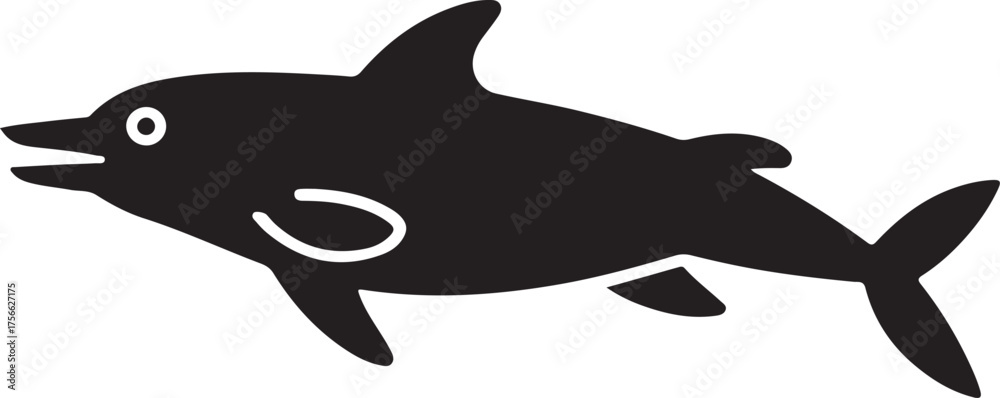 Fototapeta premium Black Dolphin Silhouette with Open Mouth marine mammal