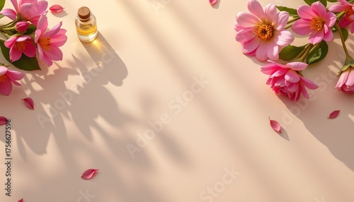 aromatherapy concept, subject at the top under shimmering rays with copy space at the bottom.